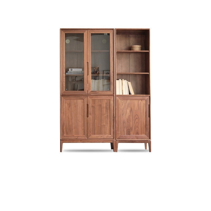 North American black walnut, Ash solid wood combination cdust-proof glass door wall floor-to-ceiling bookshelf<