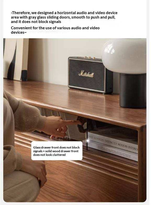 Black Walnut, Oak Solid Wood TV Cabinet LED Light Floor Cabinet.