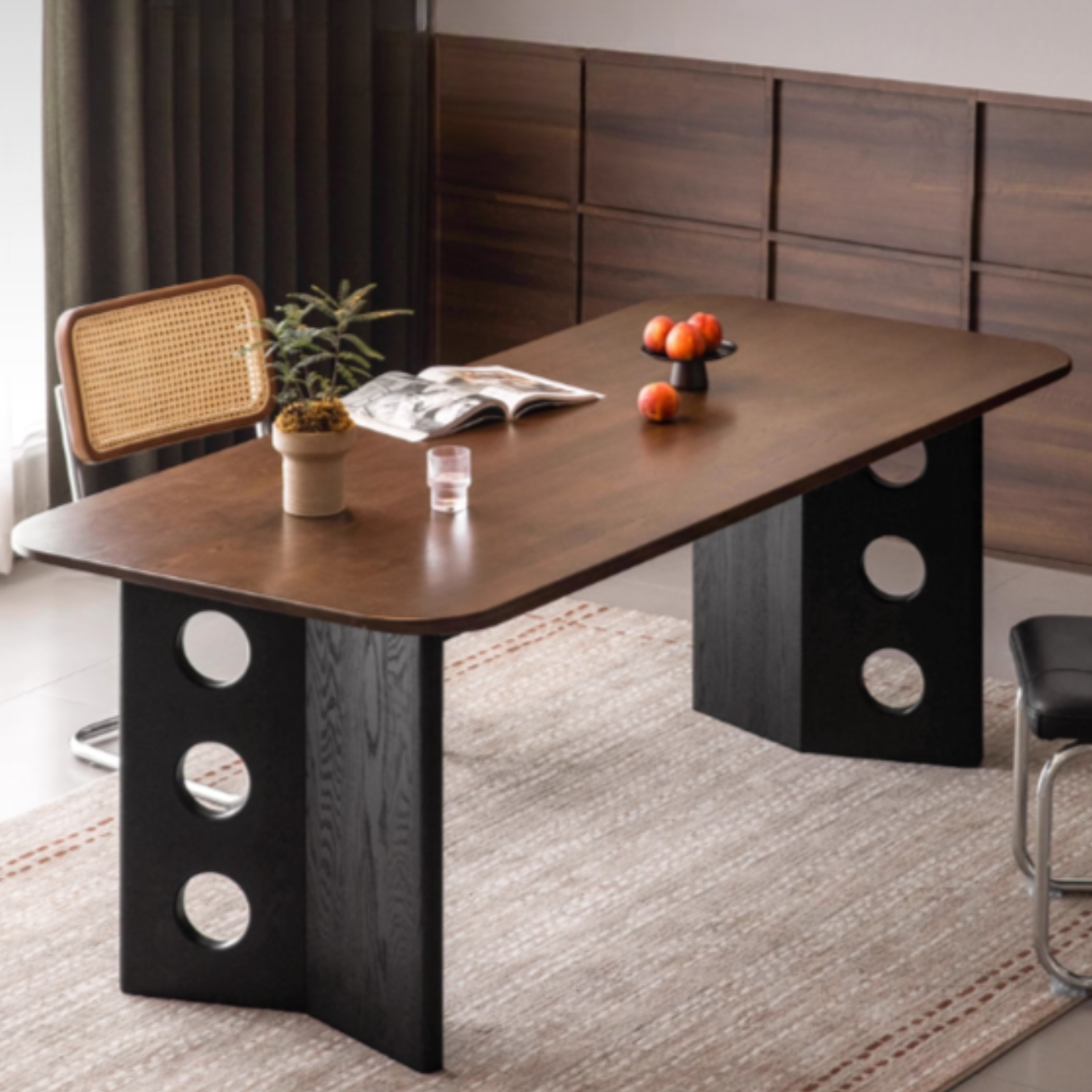 Black Walnut, Ash Solid Wood Retrо Dining Table