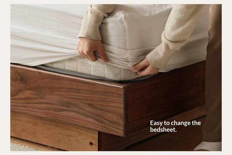 Black Walnut Solid Wood Platform Box Bed, Headboard-Free Bed Night Light Suspended Bed