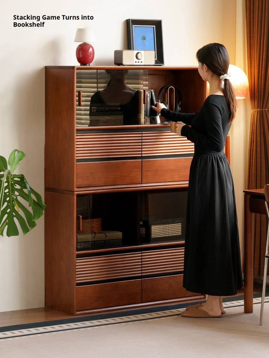 Poplar Solid Wood Vintage Style Study Storage Cabinet