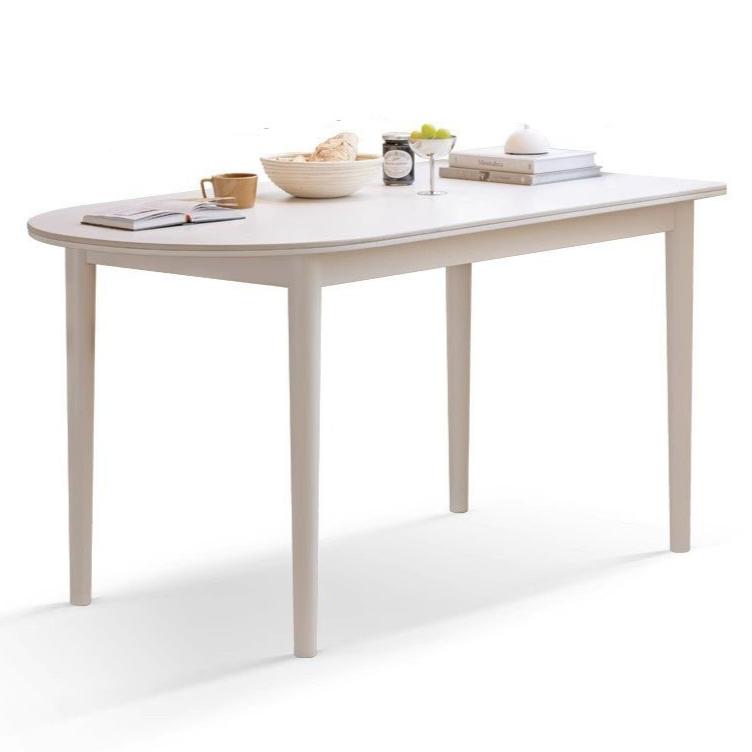 Birch solid wood white cream style semi-circular rock plate dining table