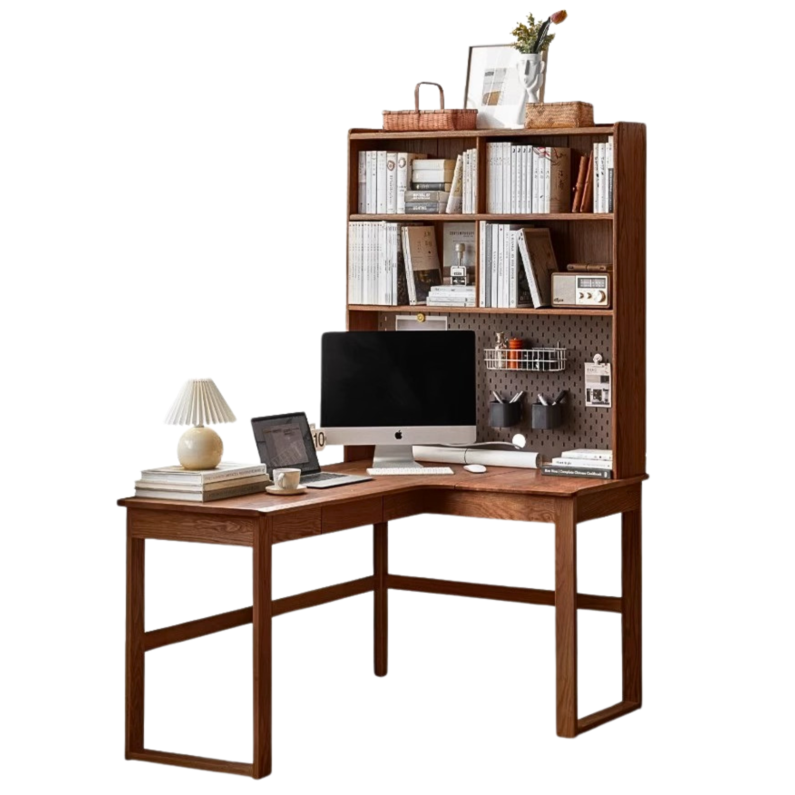 Oak Solid Wood L-shaped Corner Office Desk