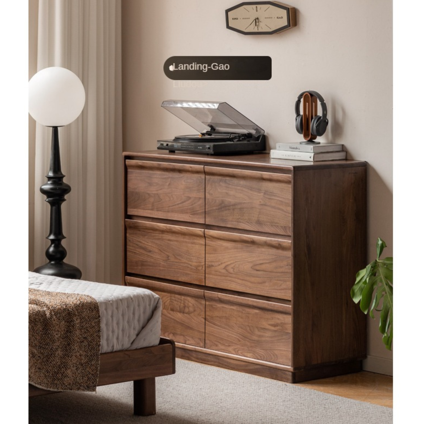 Black Walnut Solid Wood Six Drawers Dresser