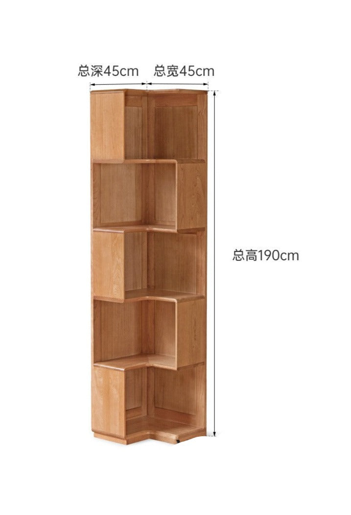 Cherry Solid Wood Corner Bookcase Floor Storage Cabinet<