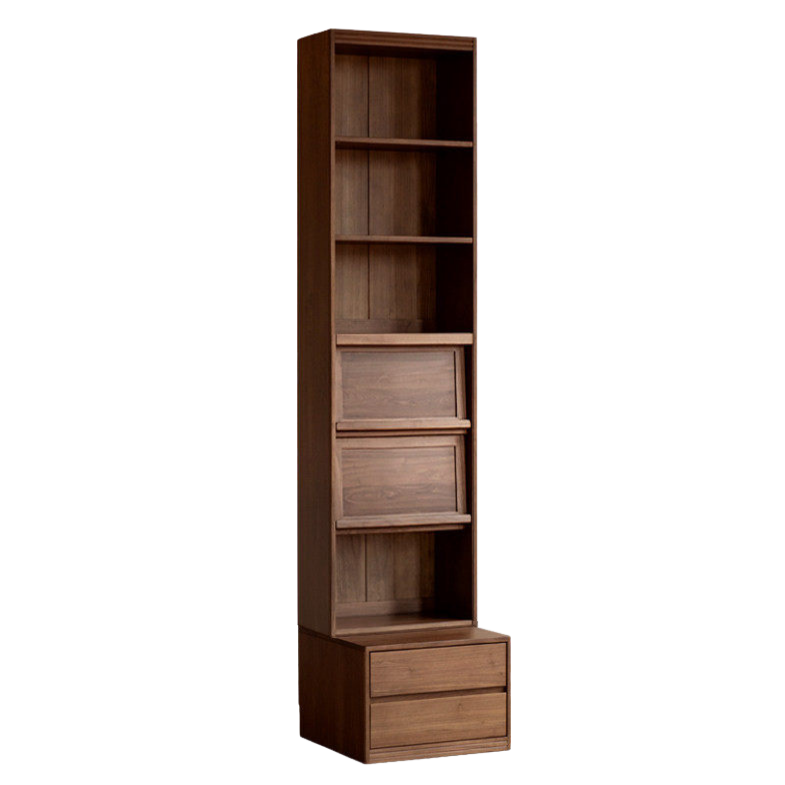 Black Walnut, Sandalwood Solid Wood Light Luxury Combined Bookshelf With Seat