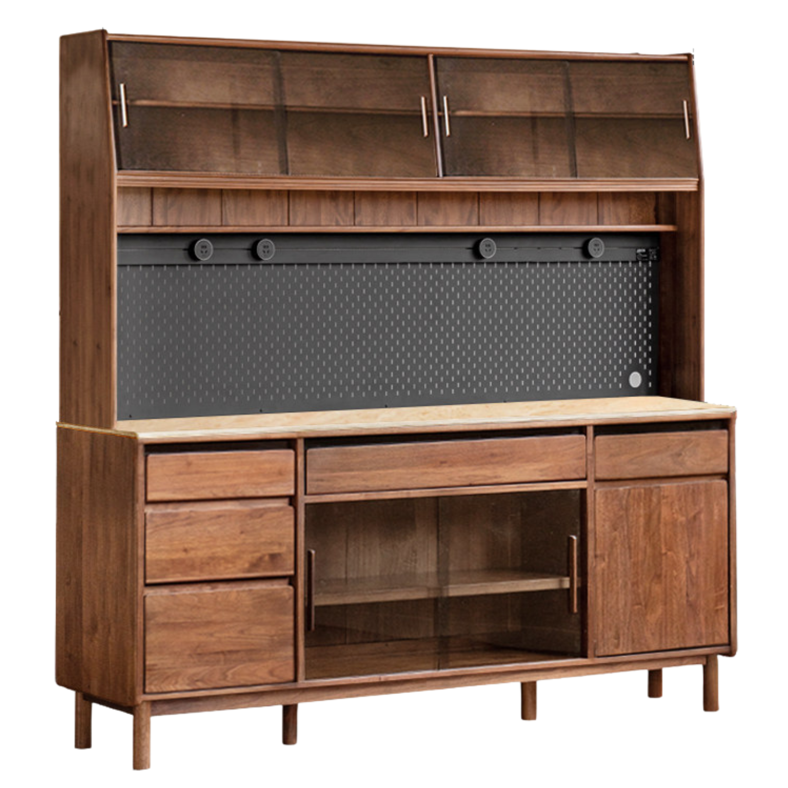 Black Walnut, Sandalwood Solid Wood Light Luxury Rock Plate Sideboard