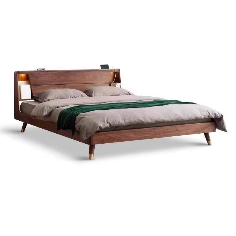 Black walnut solid wood light luxury luminous storage bed"