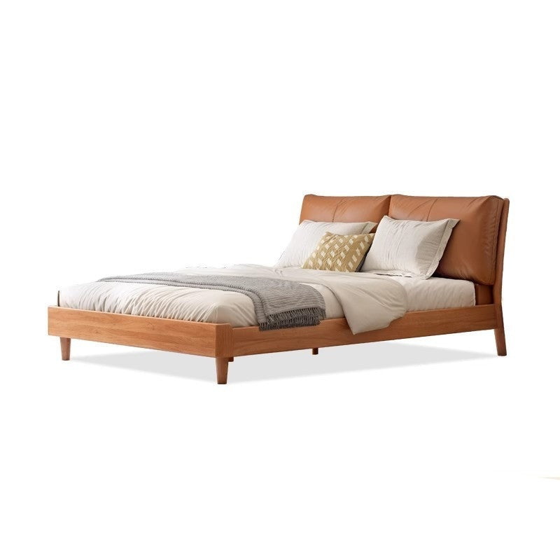 Cherry wood Genuine leather bed, Fabric bed'