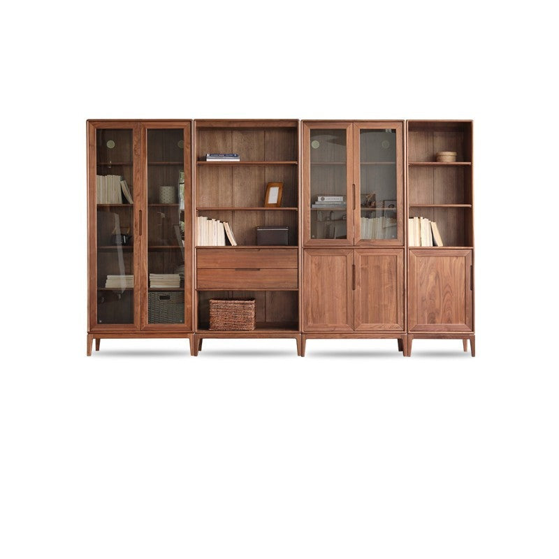 North American black walnut, Ash solid wood combination cdust-proof glass door wall floor-to-ceiling bookshelf<