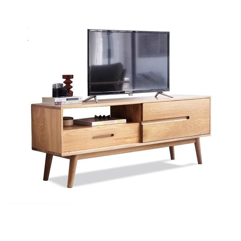 Oak solid wood storage modern floor TV cabinet with sliding door