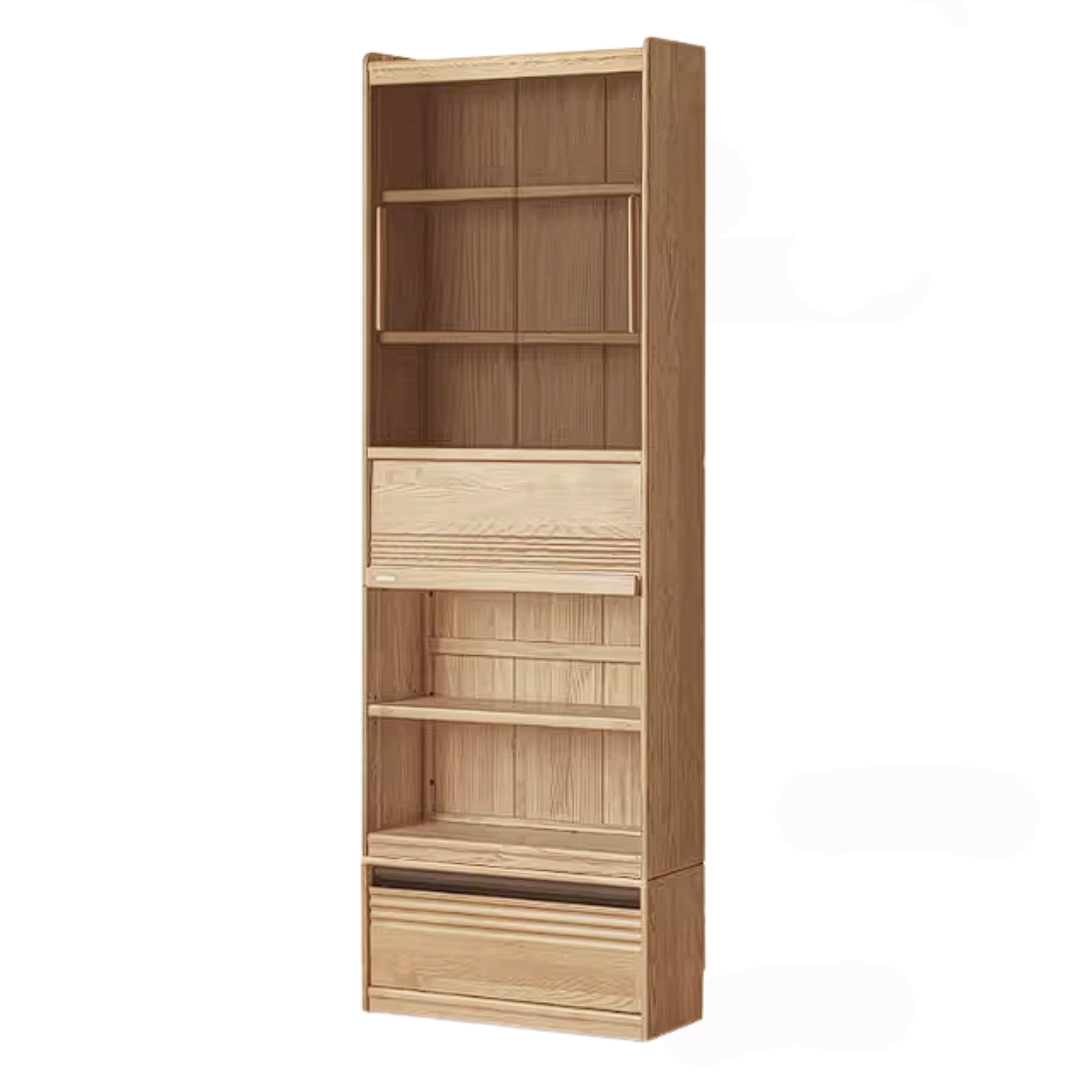 Ash Solid Wood Bookshelf with Wall Mounted Display Cabinet Design