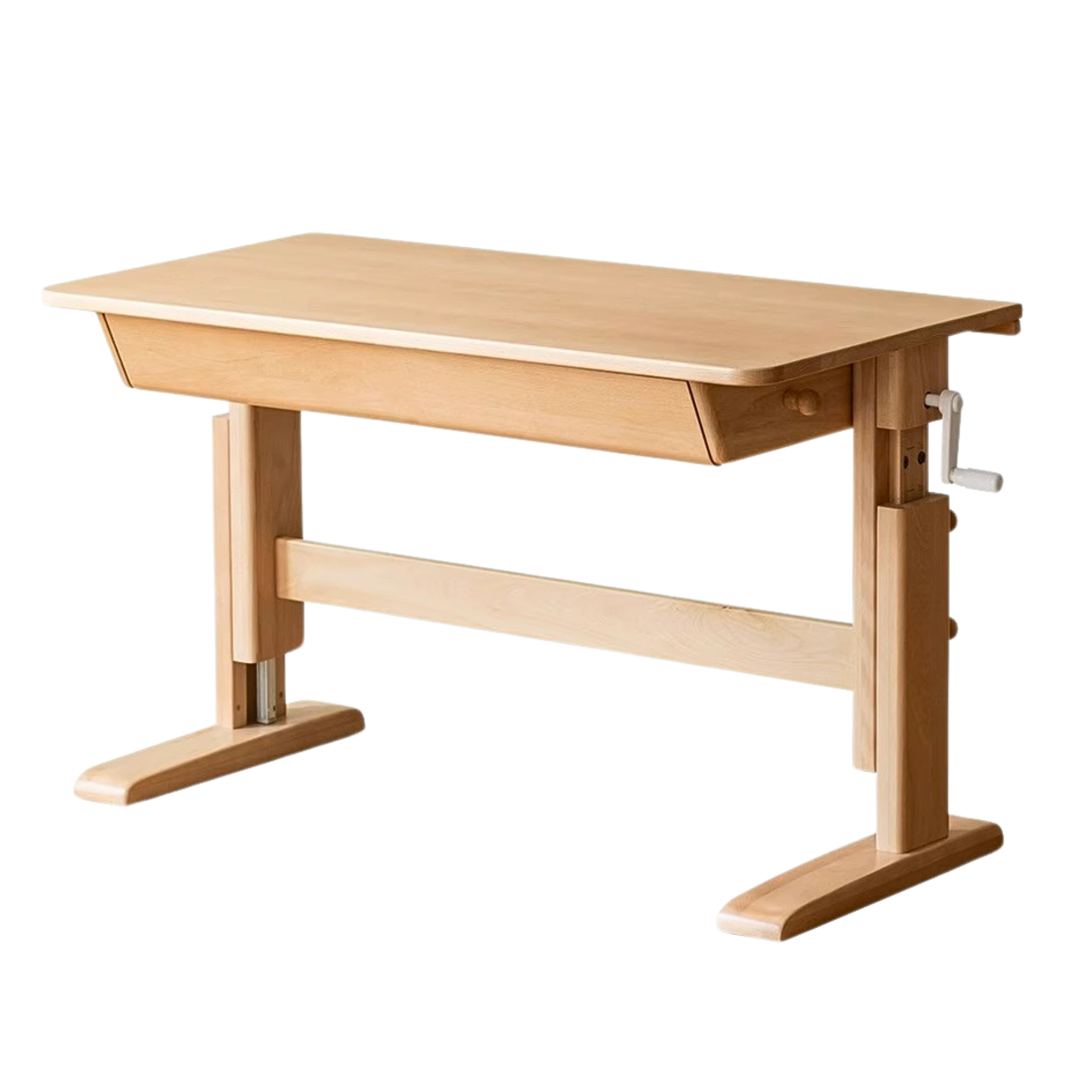 Beech Solid Wood Lifting Kids Table With Self/Chair/High Shelf