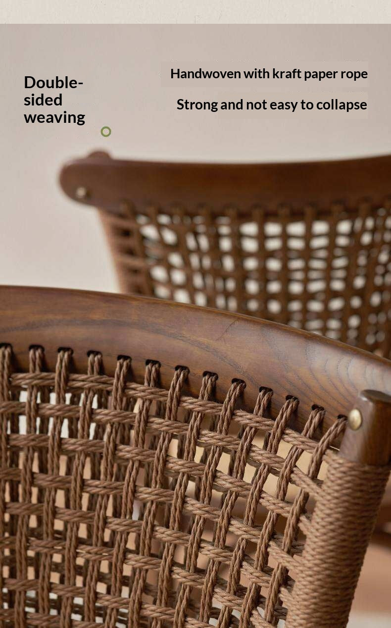 4 pcs -Oak Solid Wood Cane Back Dining Chair, Woven Rattan Side Chair