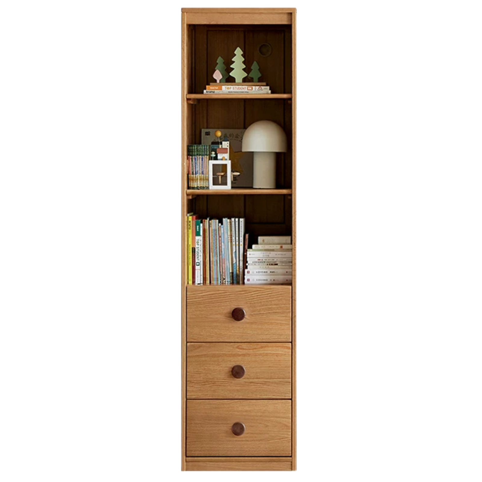 Oak Solid Wood Kids Wardrobe Armoire with Open Shelf and Drawer Combo