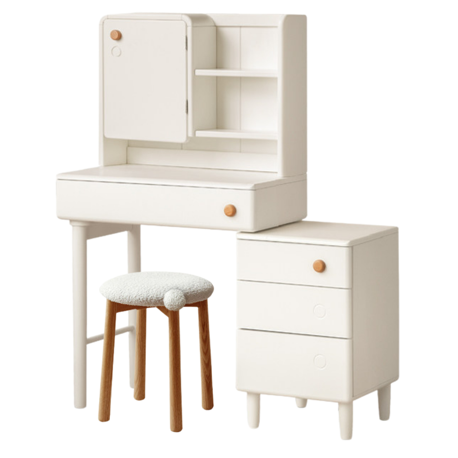 Solid Rubberwood Cream Style Vanity Table With Makeup Mirror.