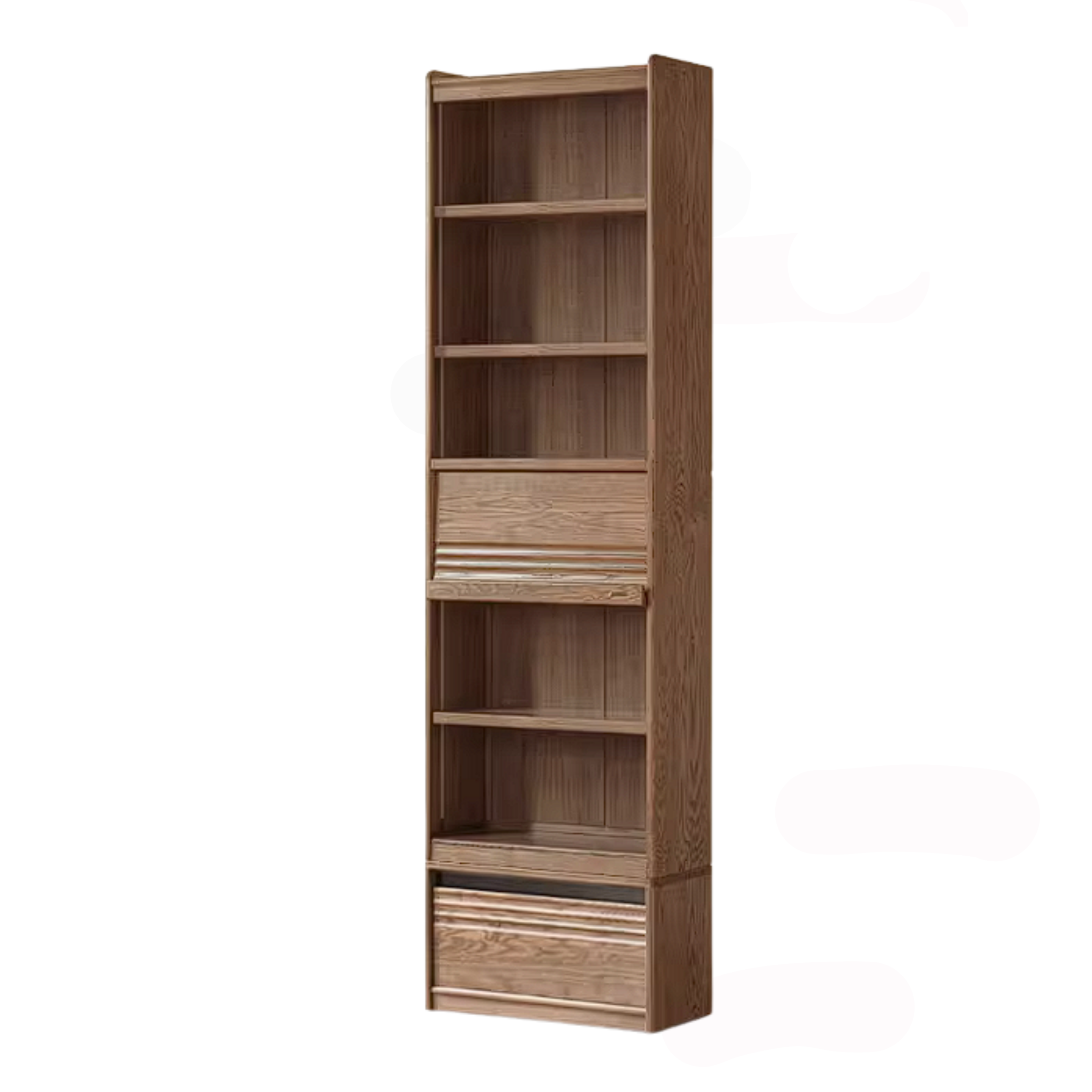 Ash Solid Wood Bookcase with Wall-Mounted Display and Storage Cabinet