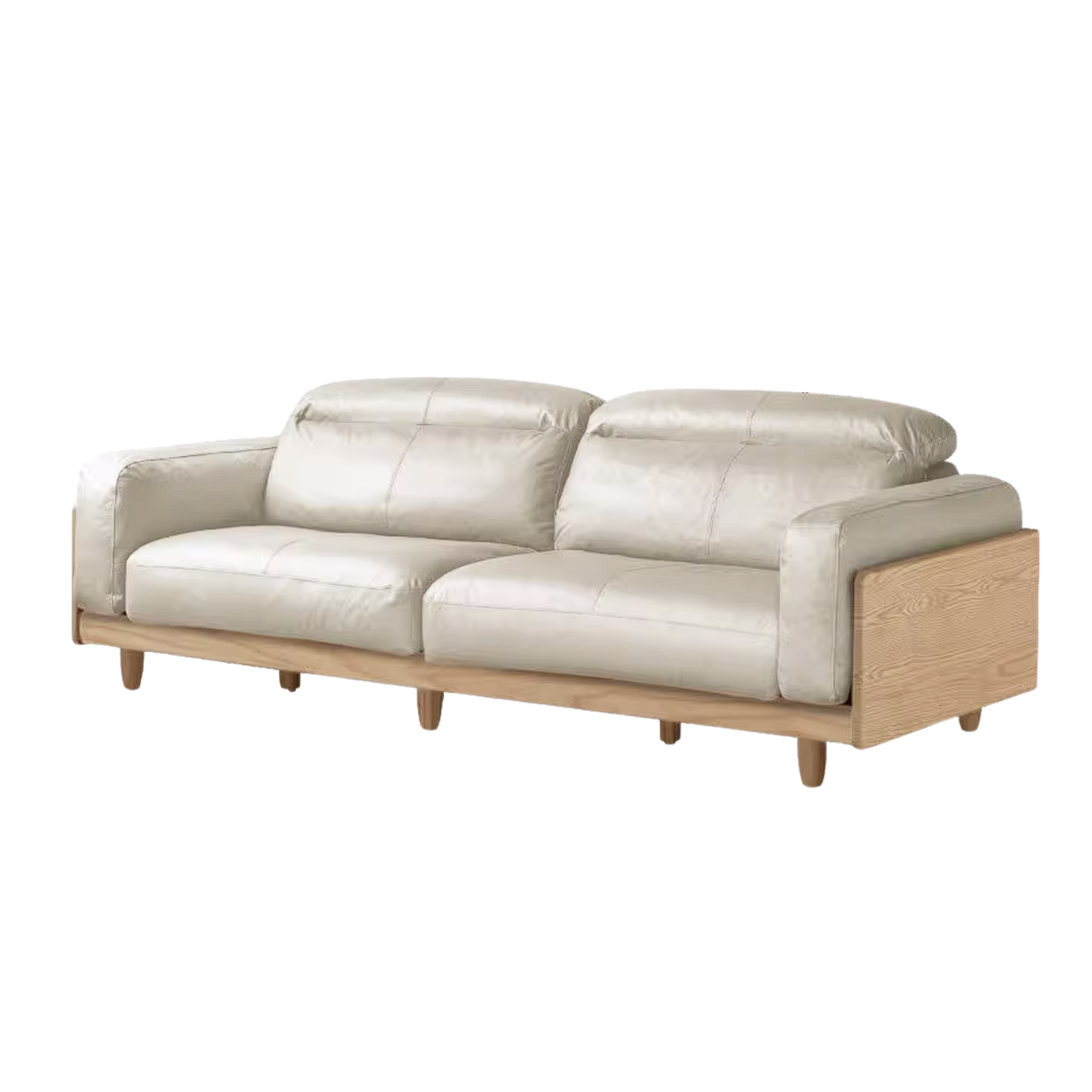 Ash Solid Wood Genuine leather Sofa with Solid Wood Frame and Adjustable Headrest