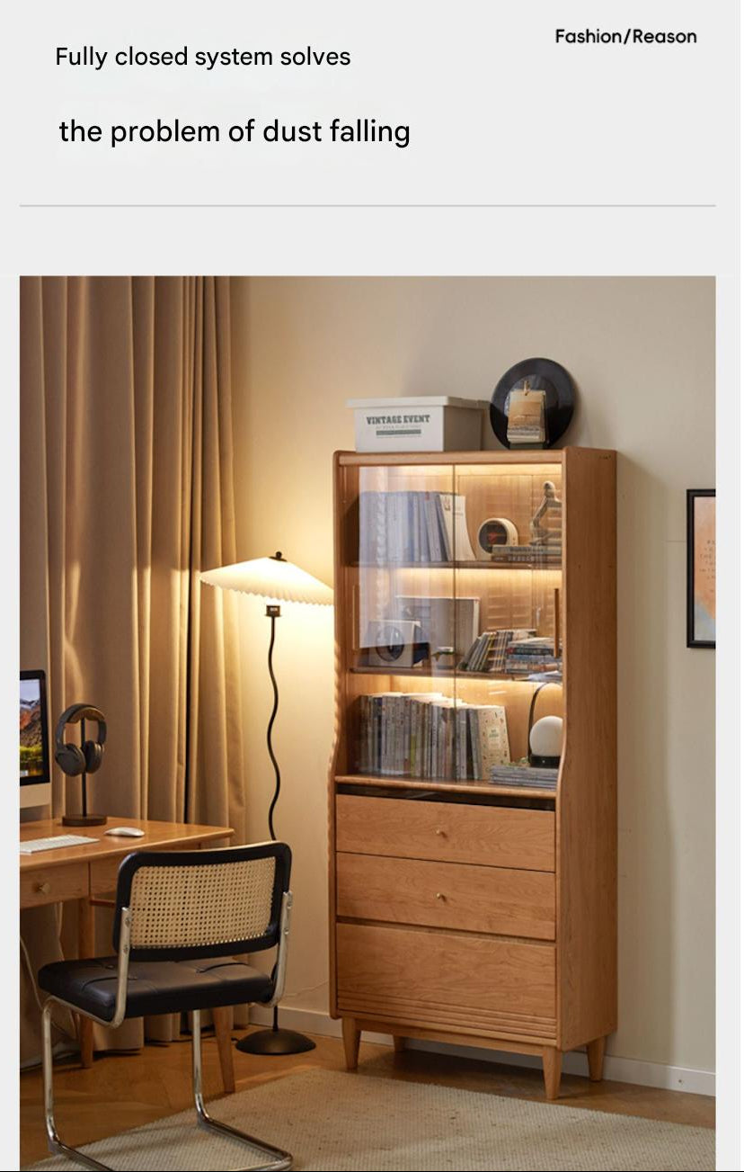 Cherry Solid Wood Glass Bookcase.