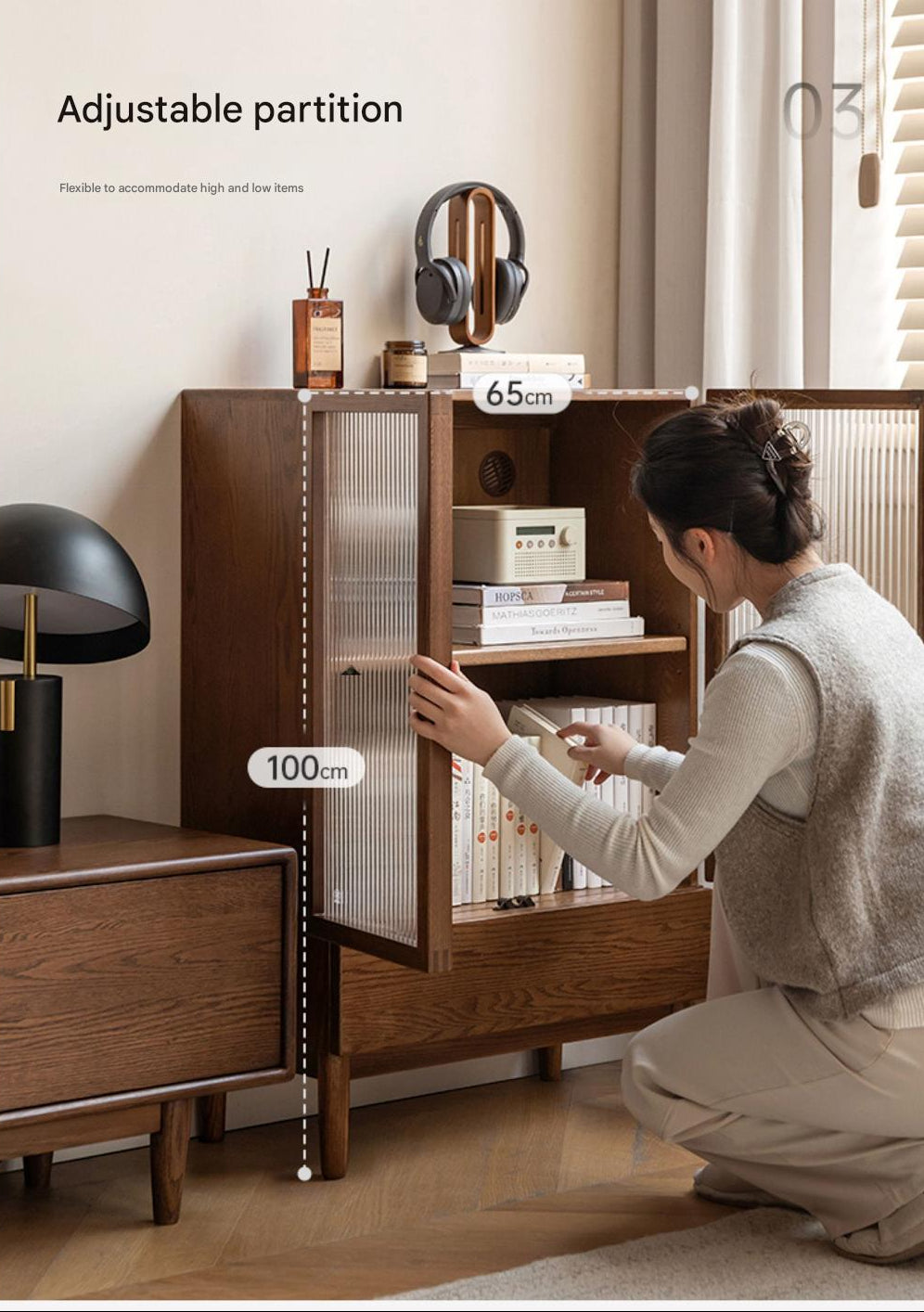 Oak, Solid Rubberwood Modern Side Cabinet.