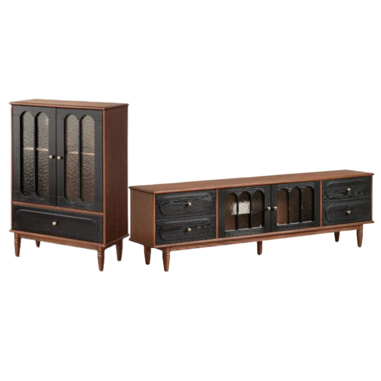Black Walnut, Ash Solid Wood TV Cabinet with Integrated Storage, Vintage Style Floor Cabinet