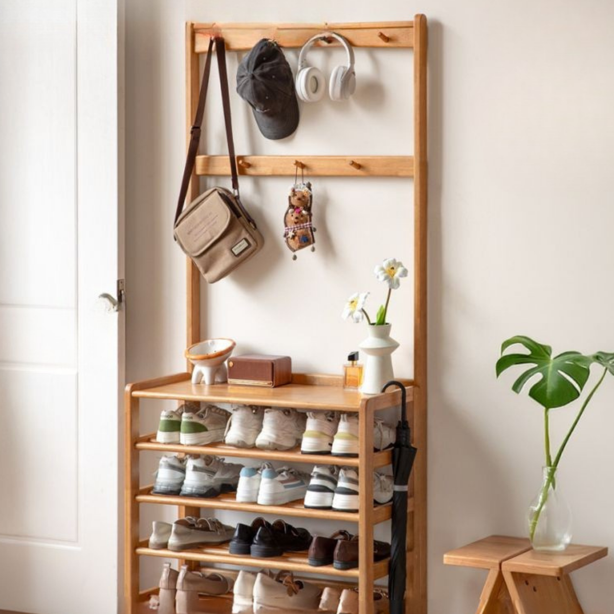 Human Shoe Rack Solid Rubberwood Modern Minimalist Multi Layer Shoe Rack
