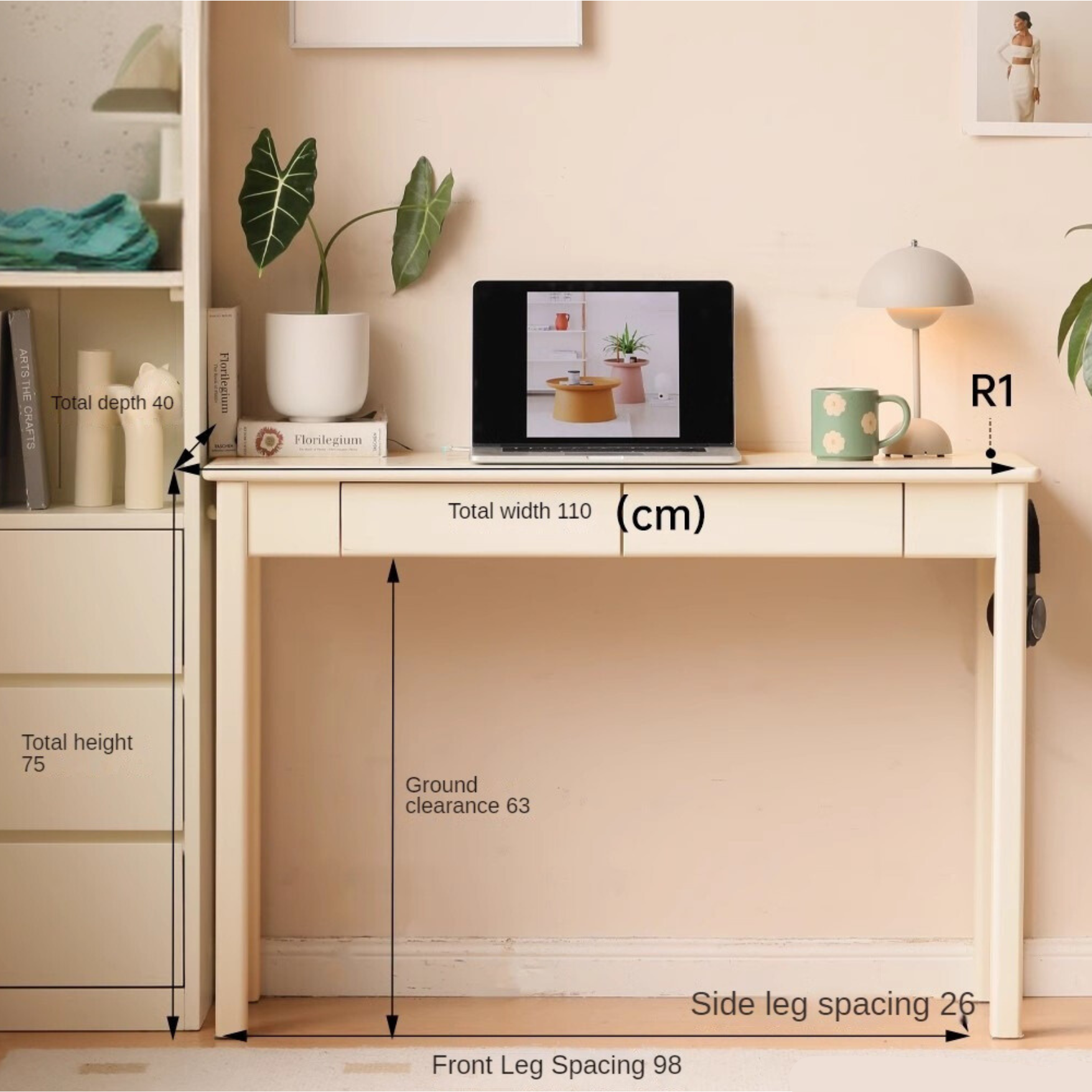 Poplar Solid Wood Modern Narrow Cream Style Drawer Desk