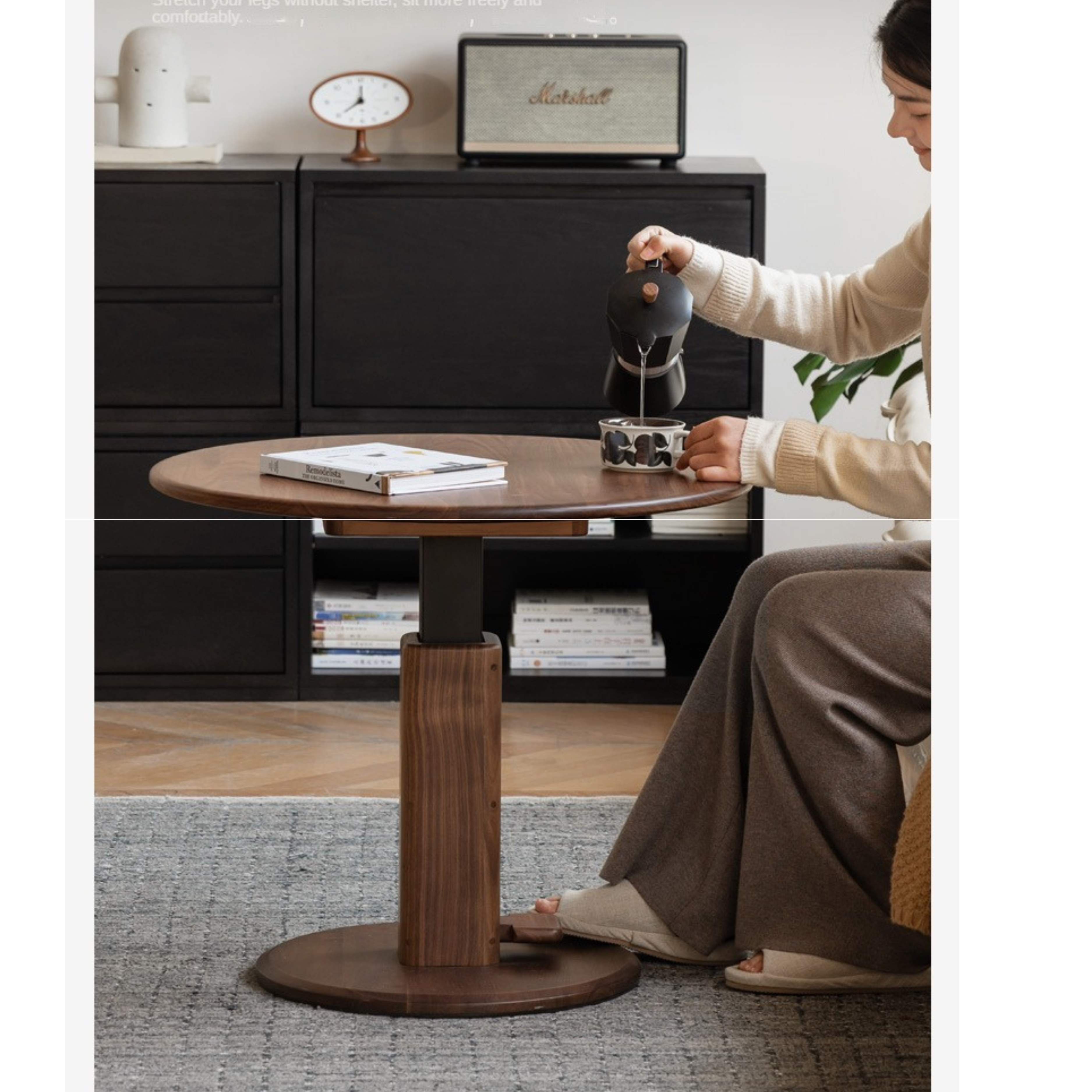 Black Walnut Round Solid Wood Coffee Table