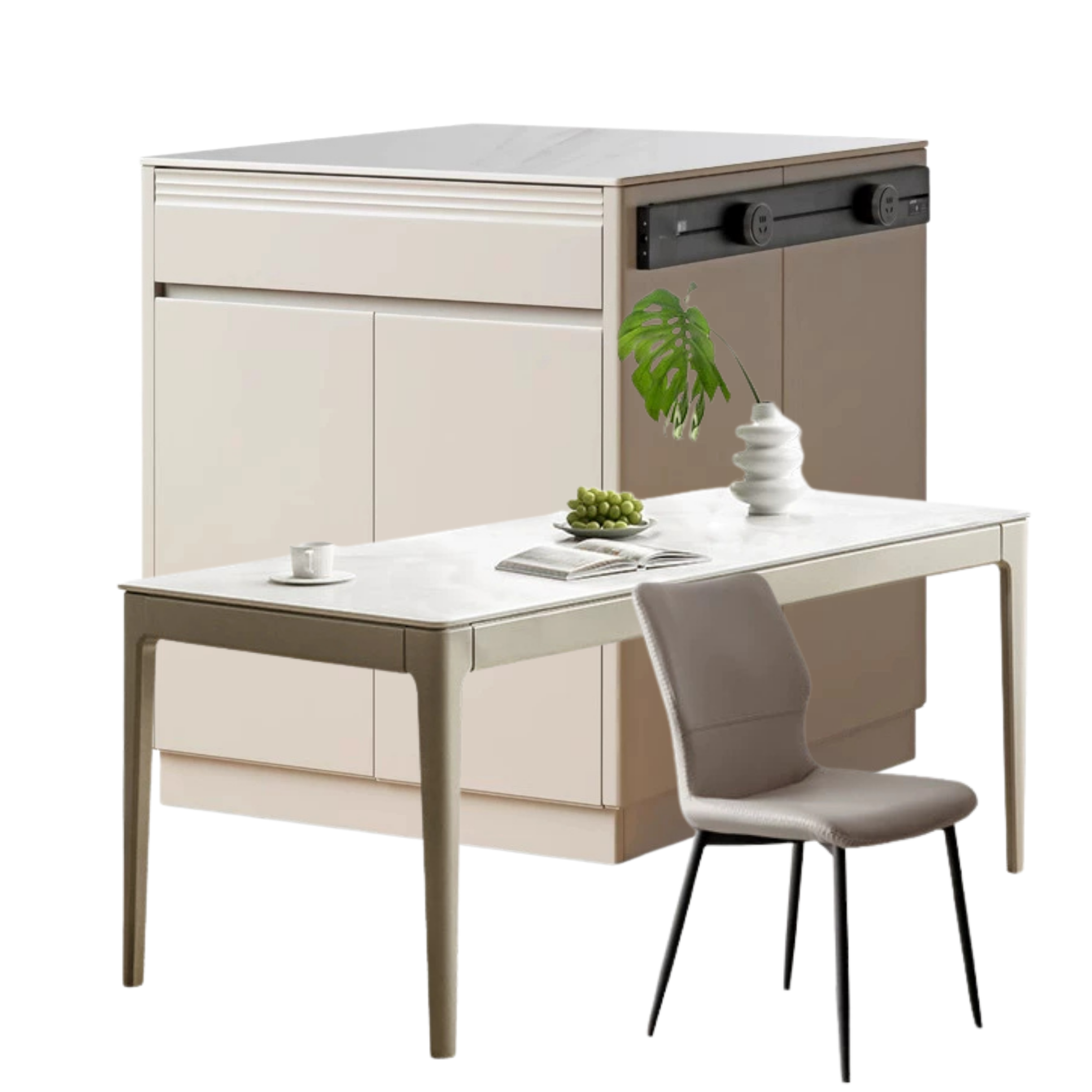 Tulipwood Solid Wood Light Luxury Rock Plate Island Dining Table, Dining Buffet