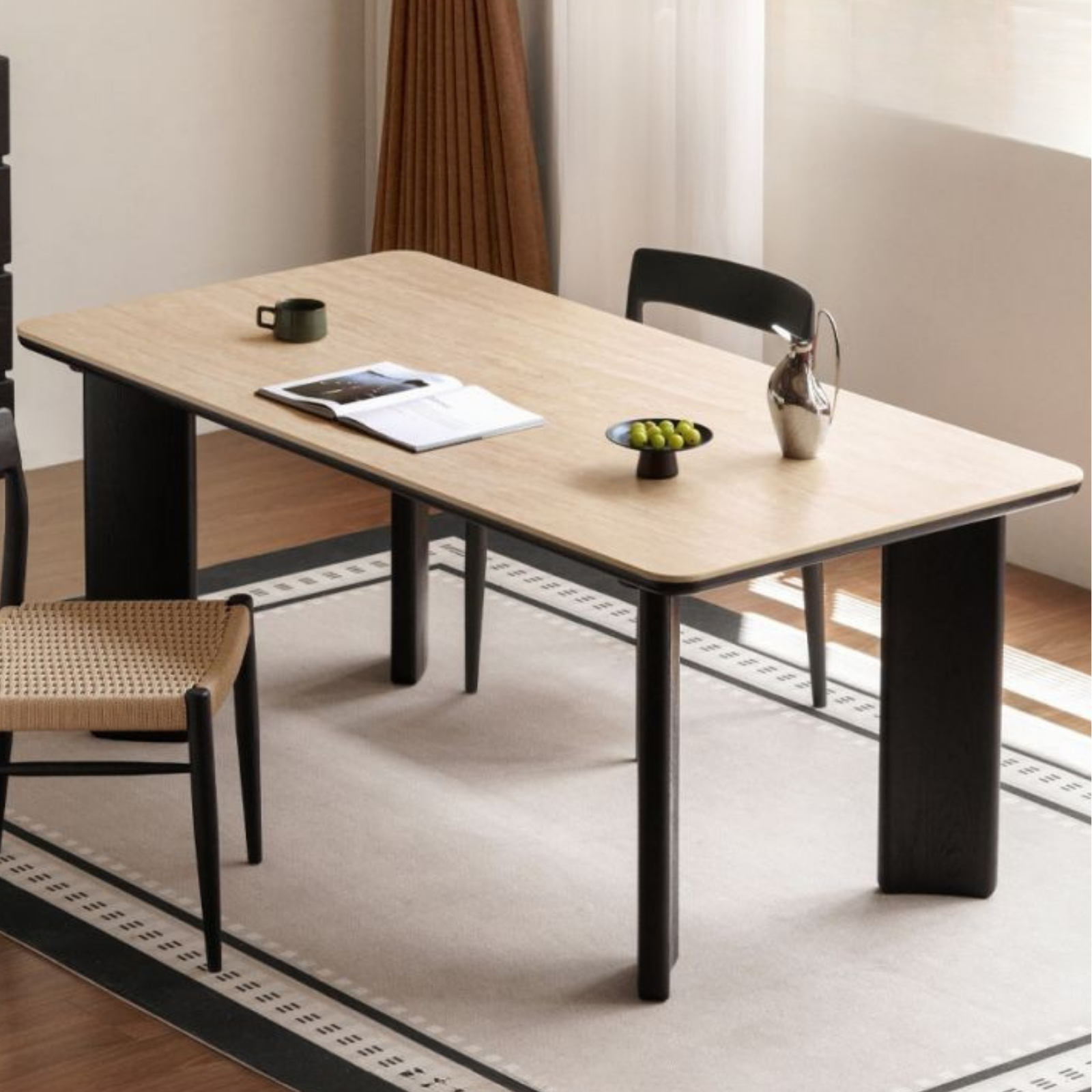 Oak Solid Wood Modern Cave Stone Rock Plate Dining Table