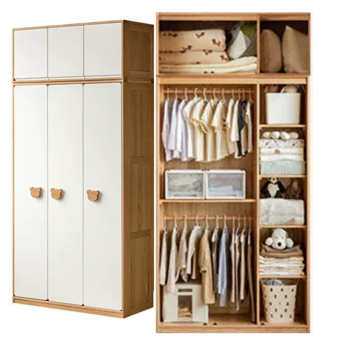 Oak Solid Wood Kids Wardrobe Combination