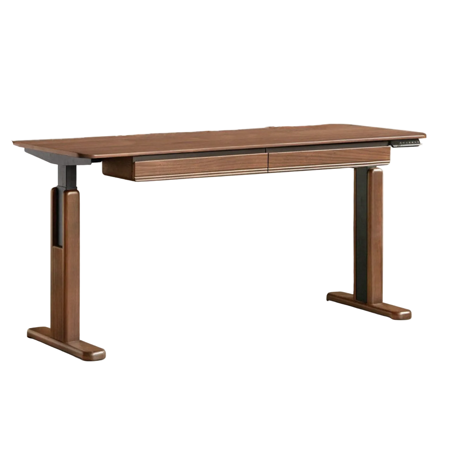 Black Walnut, White Ash Solid Wood Electric Height-Adjustable Standing Desk with Storage Drawers