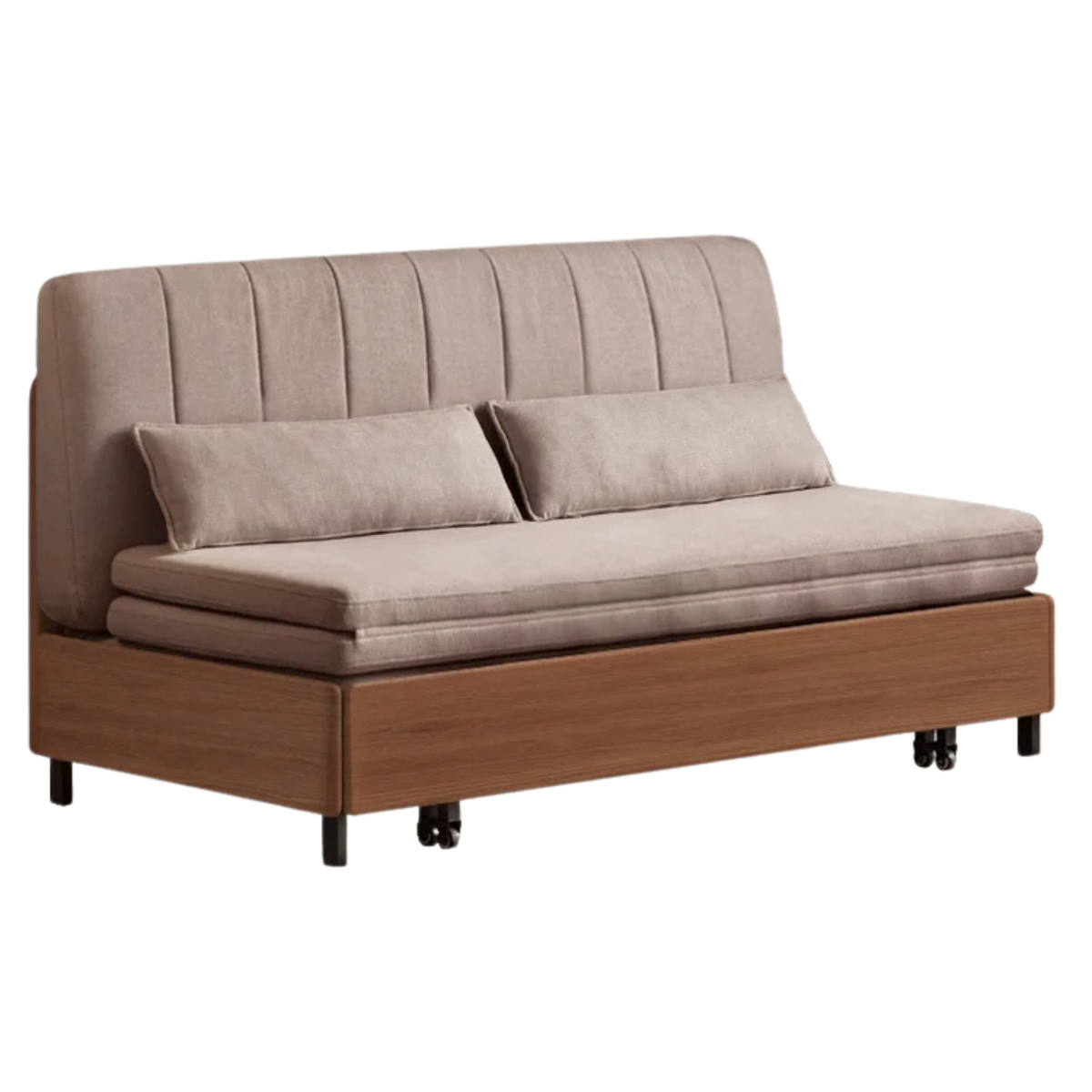 Beech, Birch Solid Wood Channeled Sofa Bed with Three-Fold Pull-Out Mechanism and Metal Legs