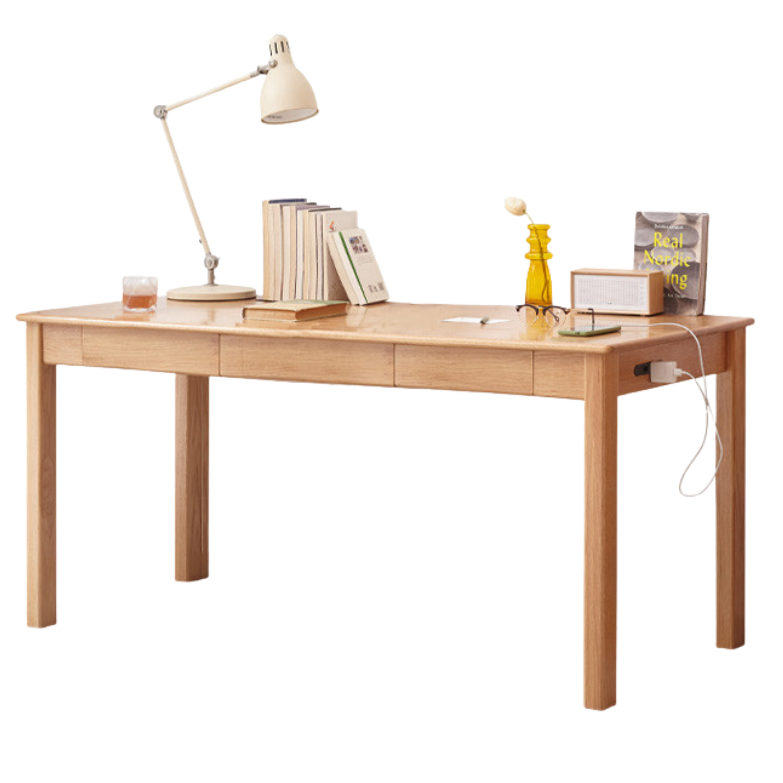 Oak, Ash Solid Wood USB Office Desk