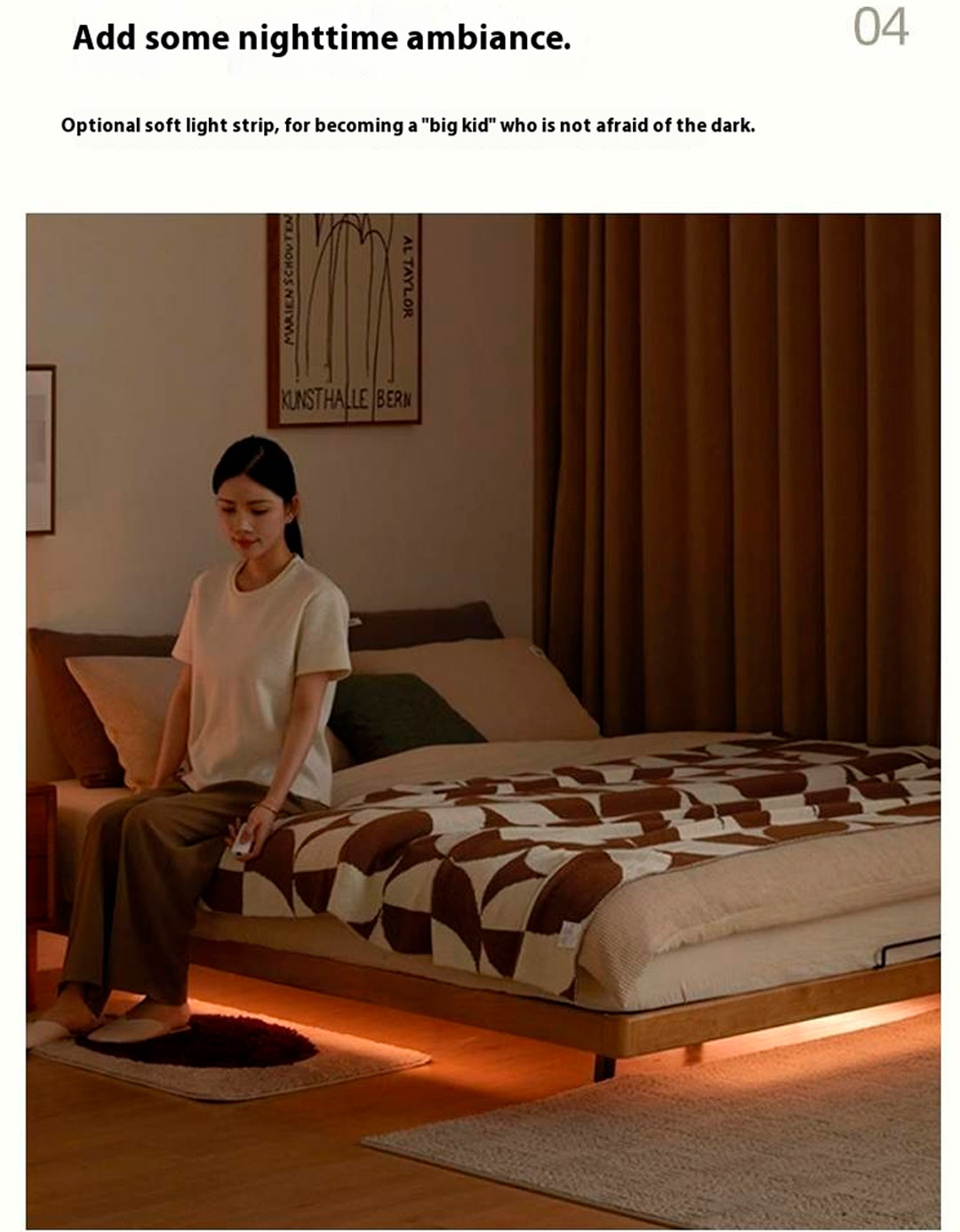 Rubberwood Solid Wood Japanese Style Suspended Platform Bed, Headboard-Free Bed