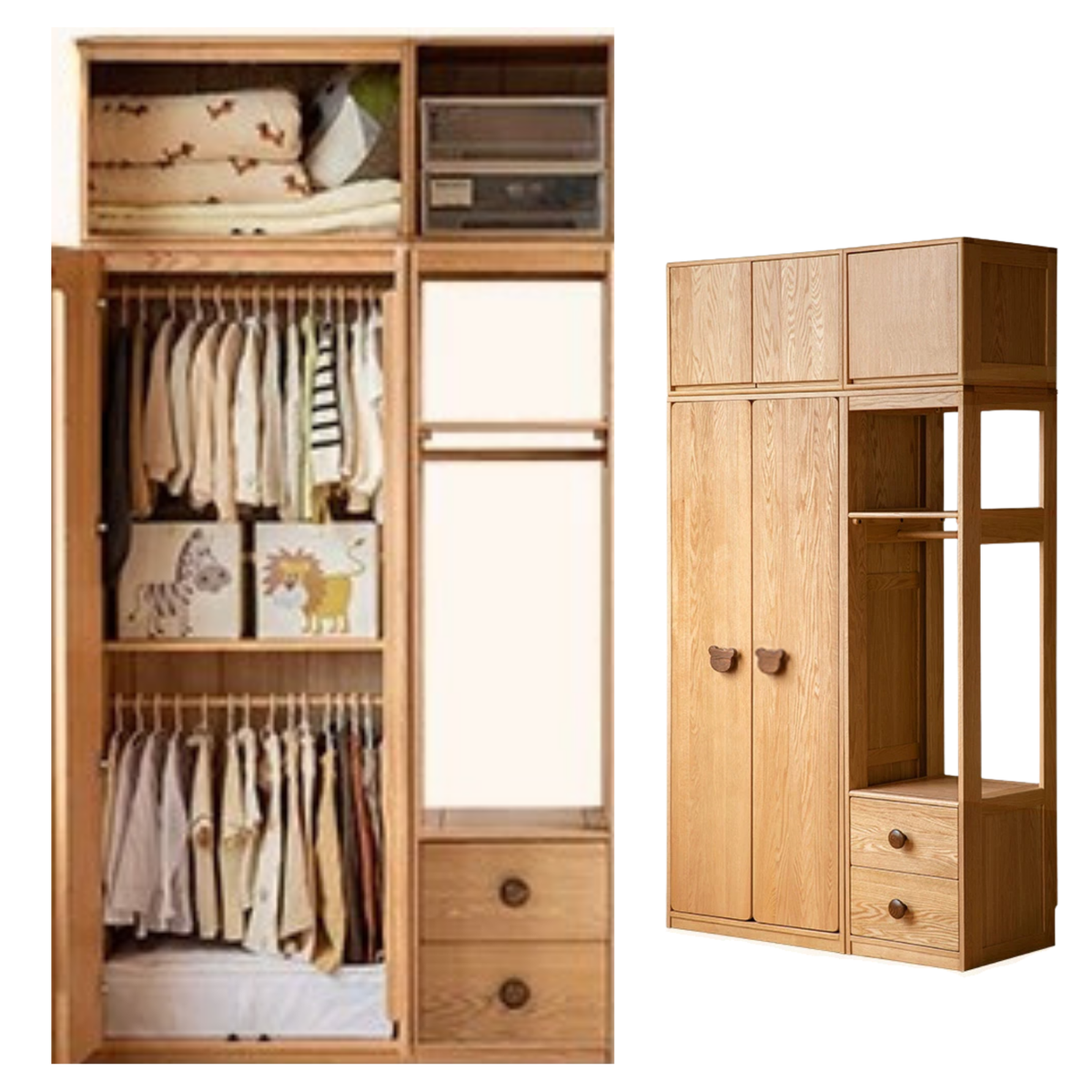 Oak Solid Wood Kids Wardrobe