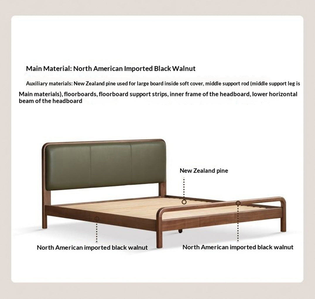 Black Walnut, Beech Solid Wood Retro Upholstered Large Bed