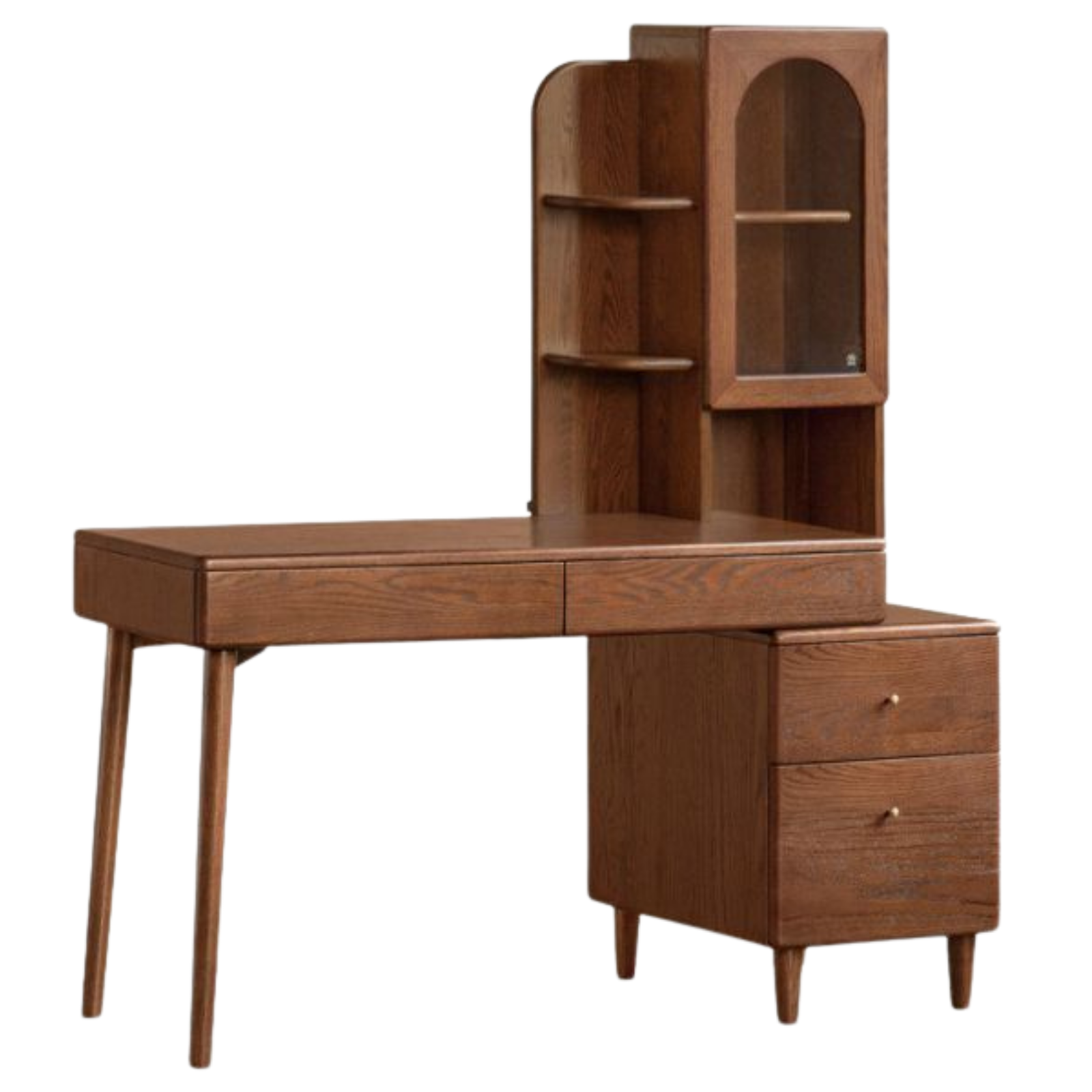Oak Solid Wood Telescopic Desk with Integrated Bookshelf