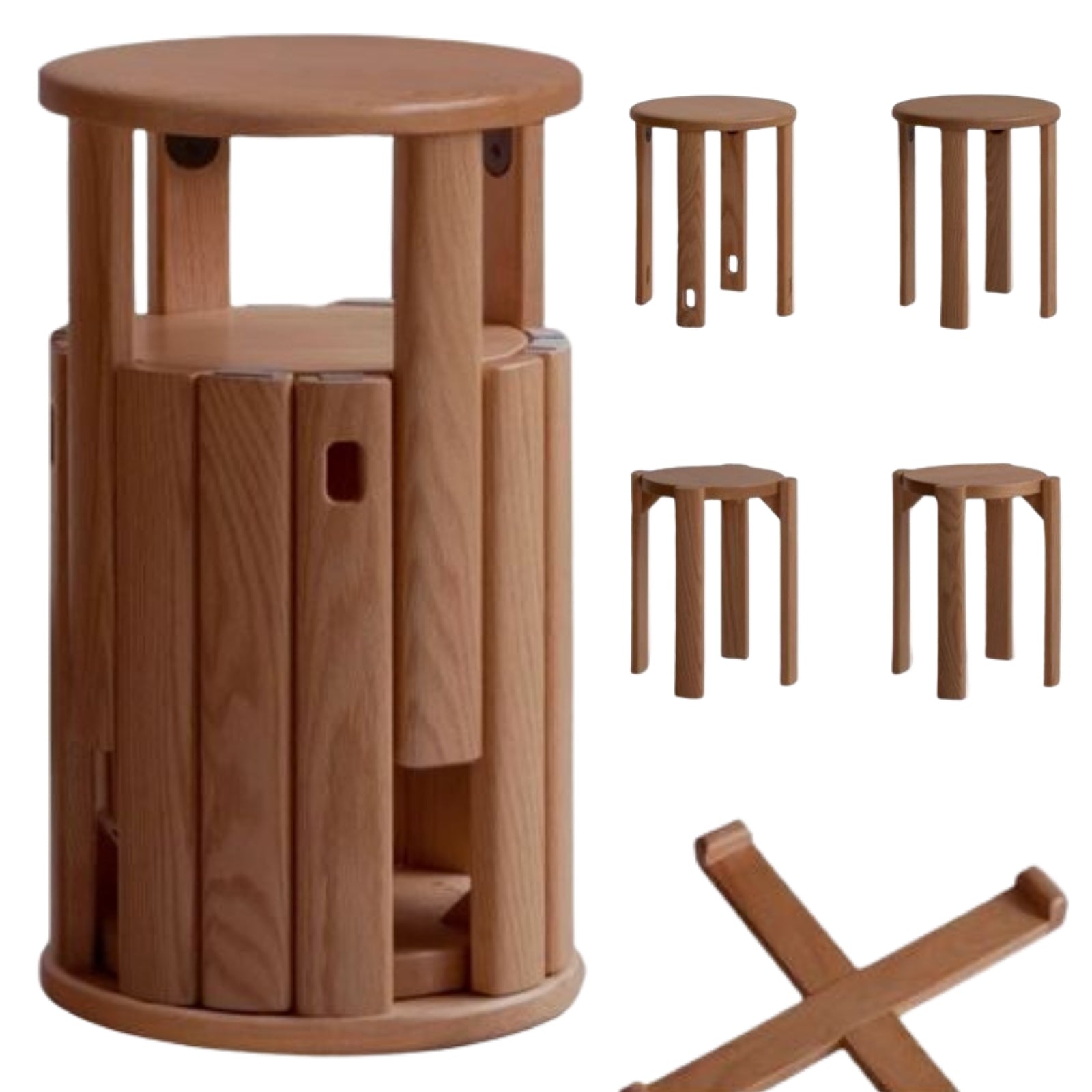 Black Walnut, Ash Oak, Solid Rubberwood Solid Wood Stacking Stool