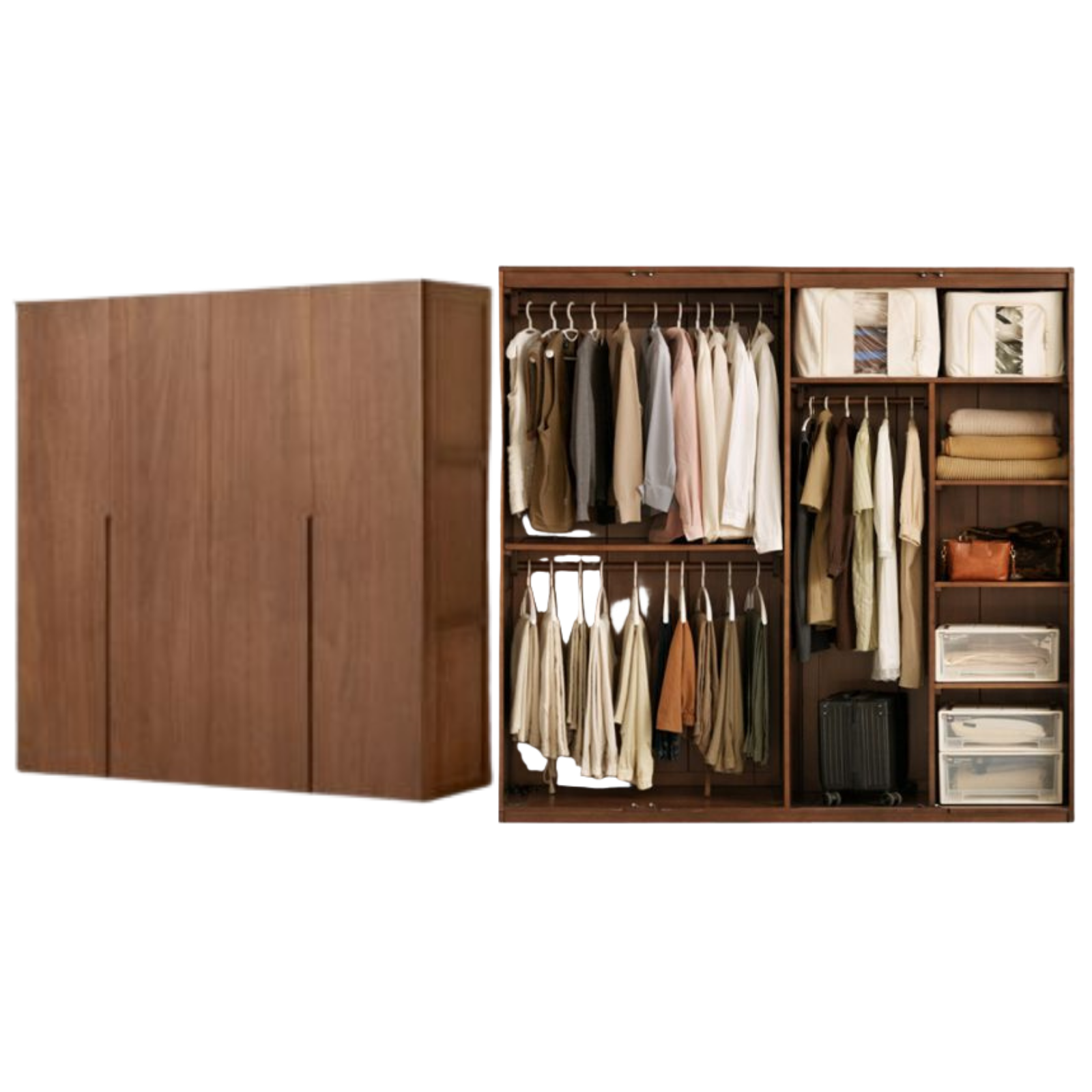 Black Walnut, Sandalwood Solid Wood Modern Style Wardrobe