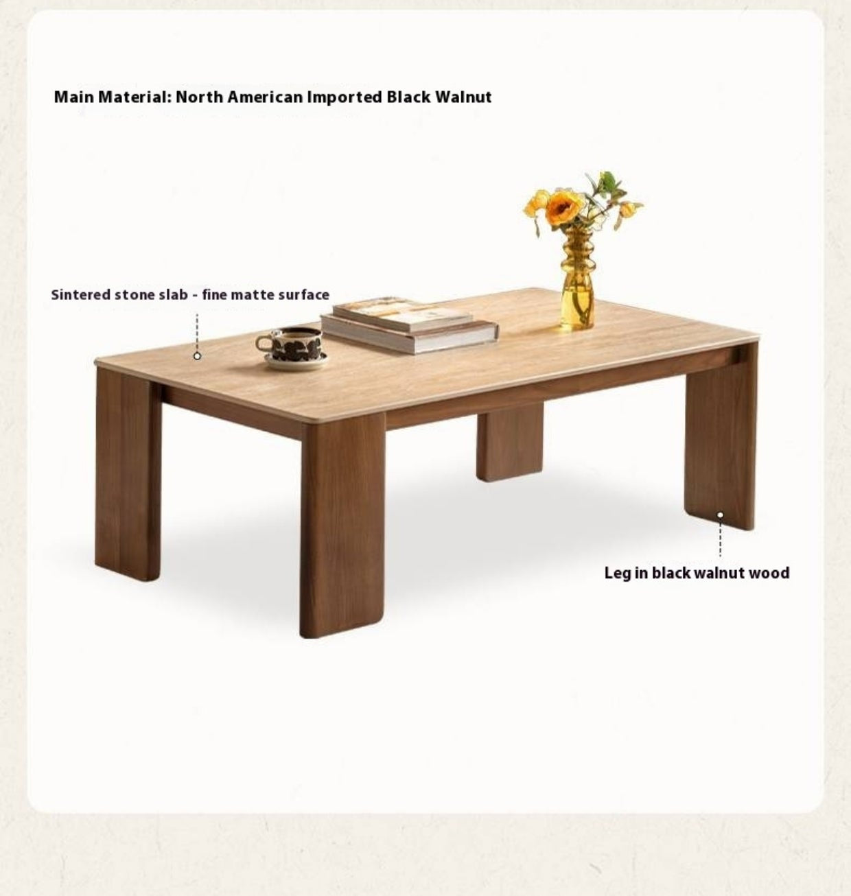 Black Walnut Solid Wood Rock Plate Tea Table