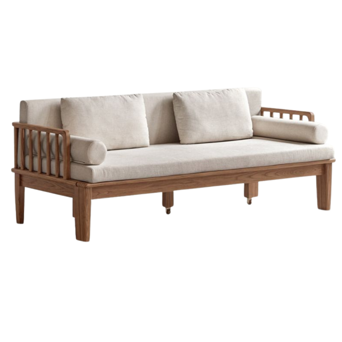 Black Walnut, Ash Solid Wood Daybed Sleeper Sofa with Slatted Wood Back and Arms