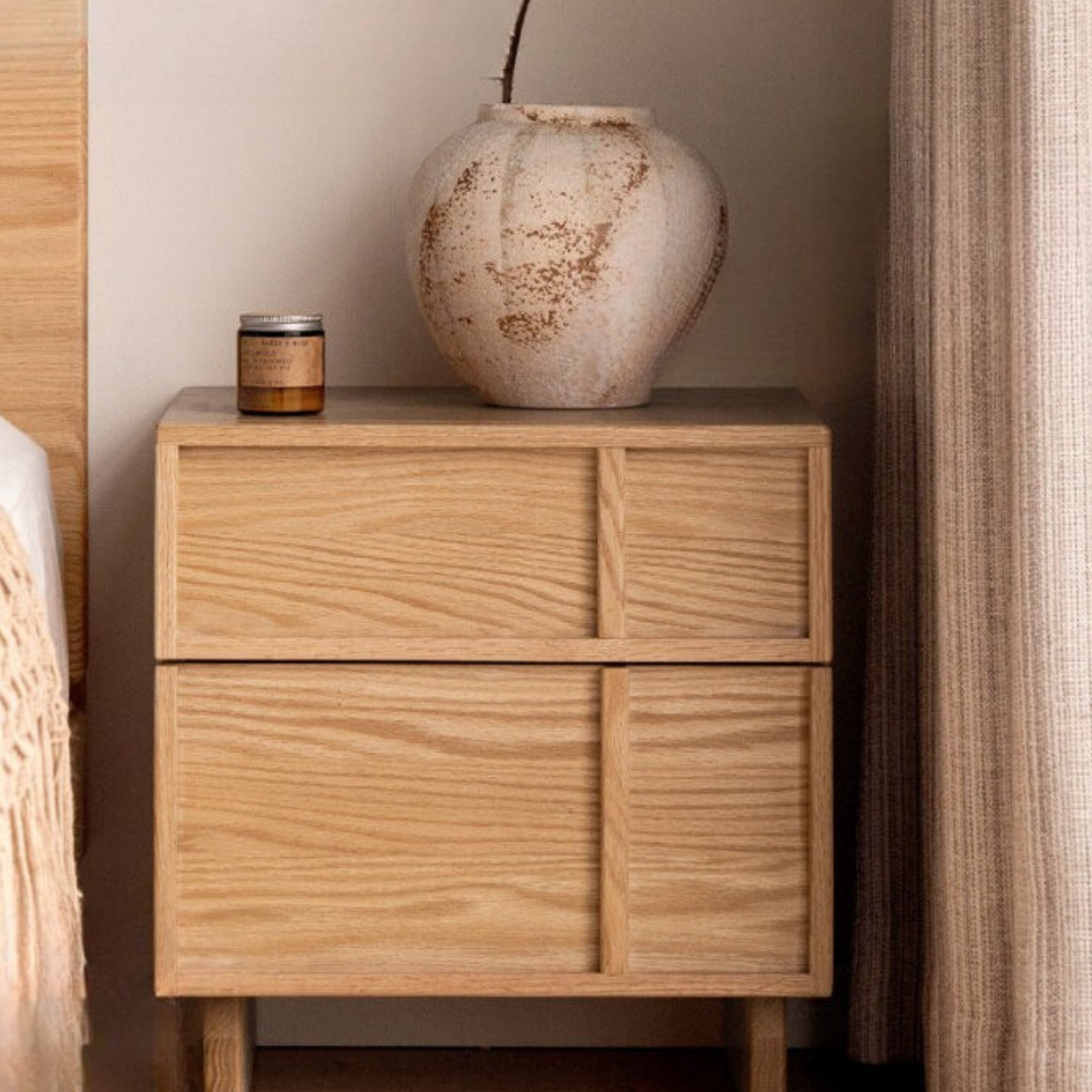 Red Oak, White Oak, White Ash Solid Wood Two-drawer Nightstand