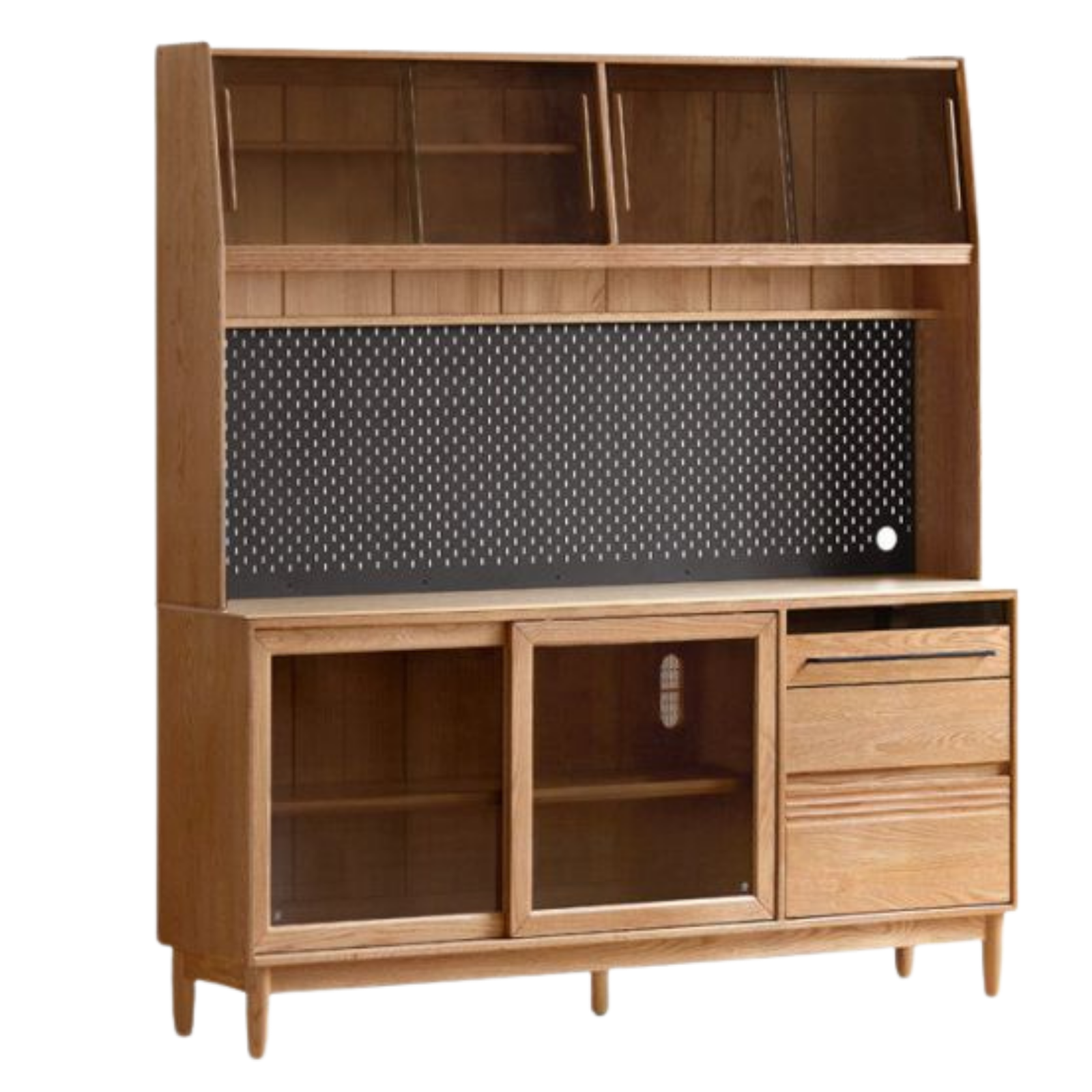 Oak Solid Wood Buffet Cabinet with Slab Surface, Sideboard