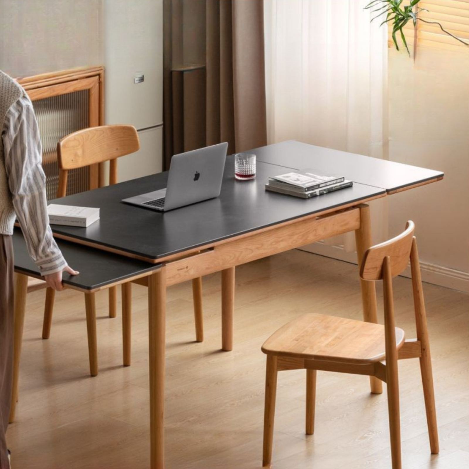 Cherry Solid Wood Extendable Slab Dining Table