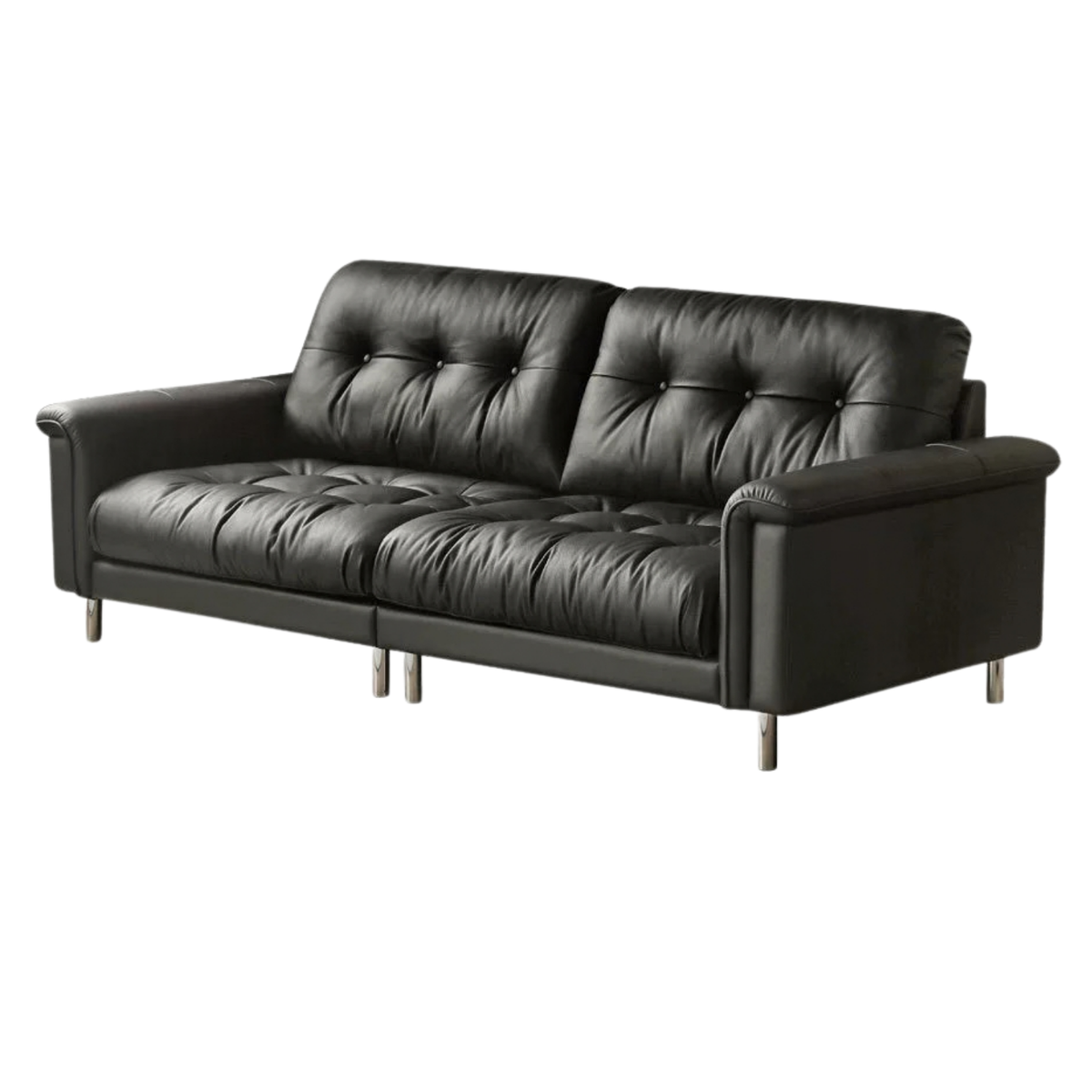 Genuine Leather Biscuit Tufted Leather Sofa with Track Arms