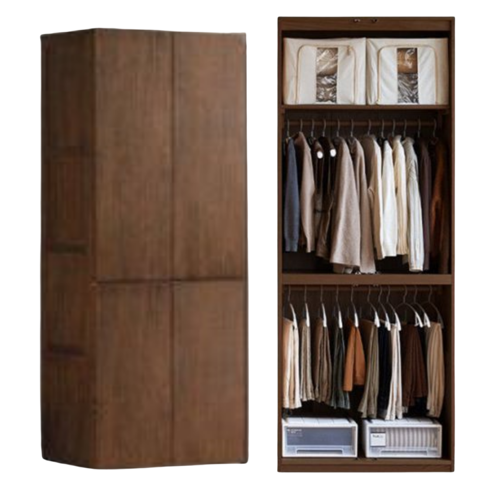 Black Walnut Solid Wood Wardrobe with Italian Style and Storage Cabinet