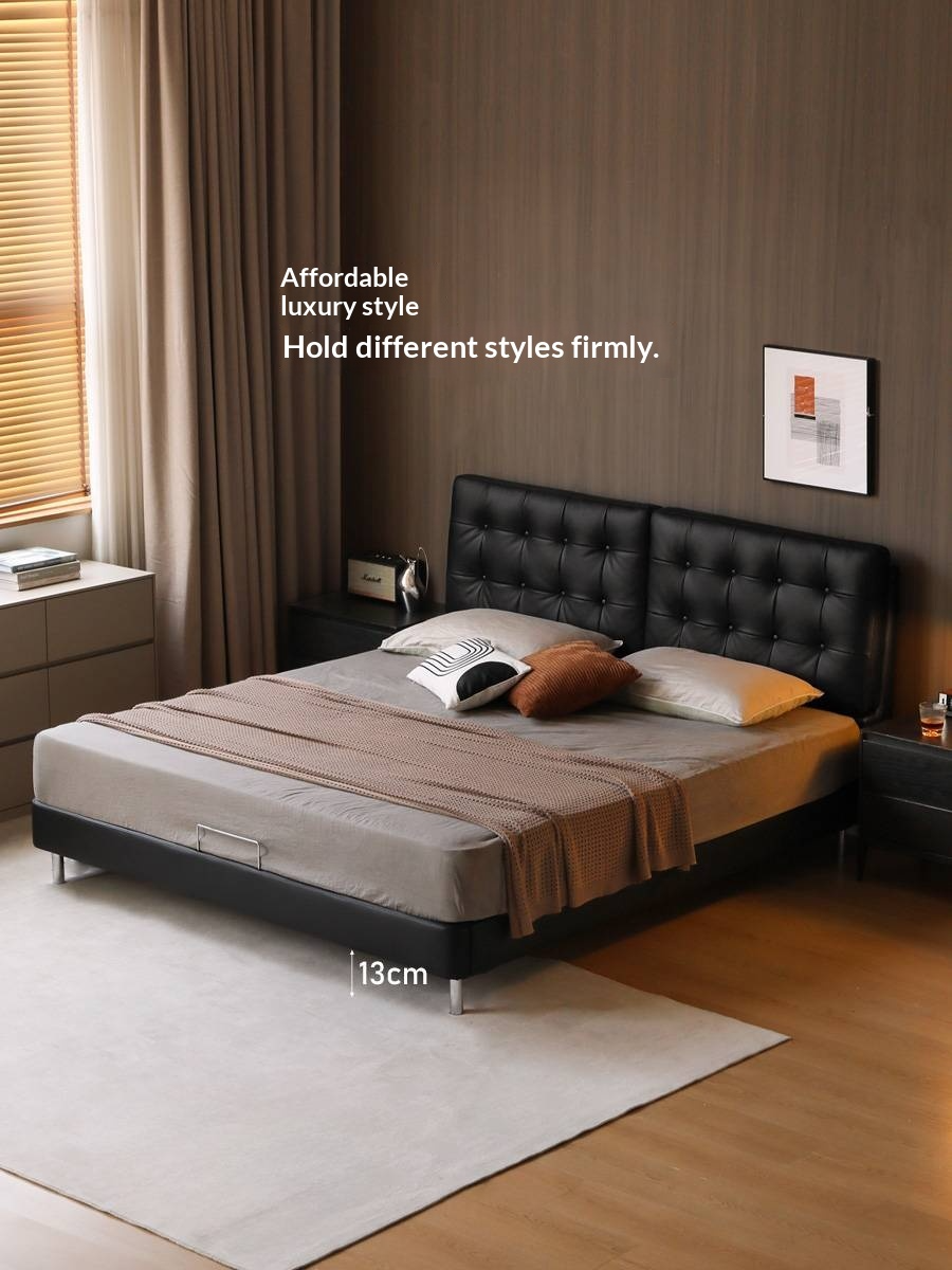 Genuine Leather Bed in Light Luxury Style