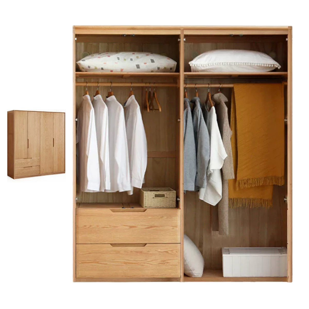 Ash Solid Wood Modular Wardrobe Closet System with Vertical Groove Pulls