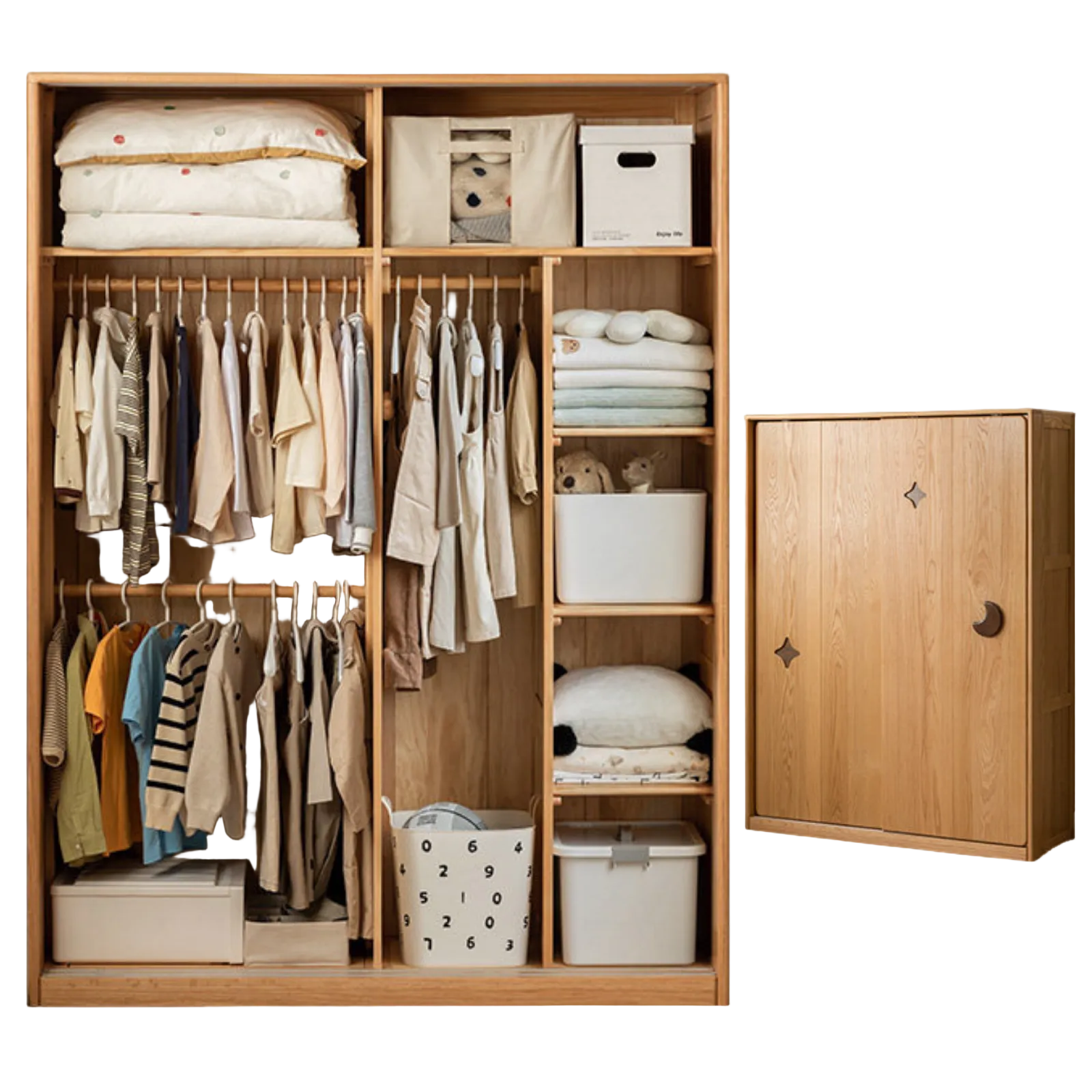 Oak Solid Wood Kids Sliding Door Wardrobe